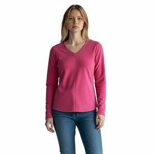 St. John's Bay Polar Fleece Womens Size XS V Neck Long Sleeve Sweatshirt Pink